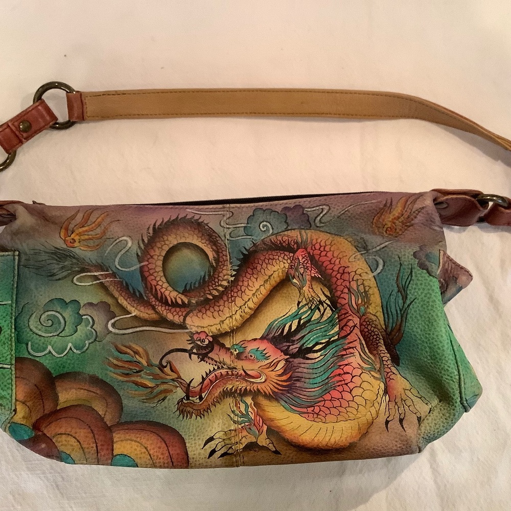 Vintage Anuschka dragon hand painted leather handbags preowned